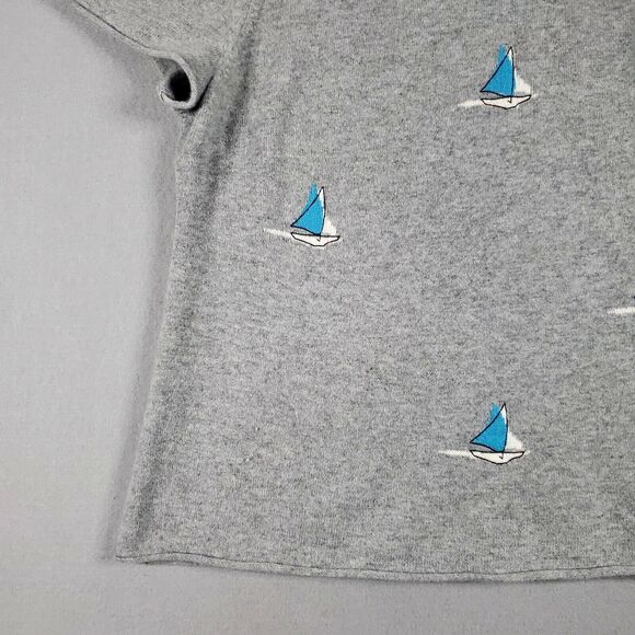 J Crew Sweater 100% Cashmere Grey Monaco Blue Sailboats SS - Picture 4 of 10